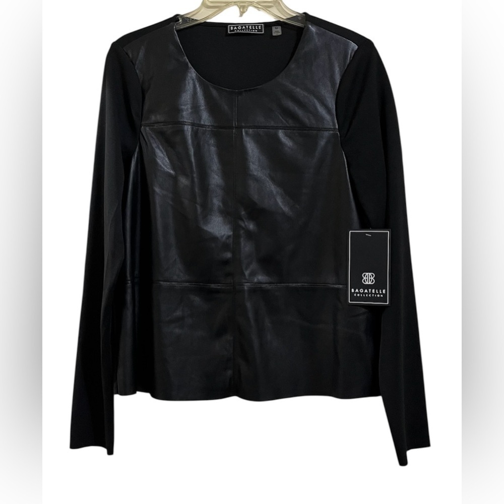 NWT Bagatelle Black Long Sleeve Faux Leather Top Blouse Medium Pullover